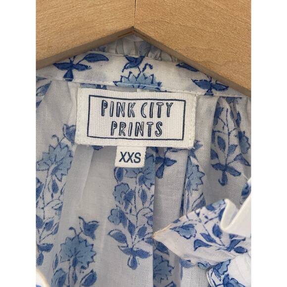 PINK CITY PRINTS Ocean Zinna Helena Blouse Blue Size XXS - Picture 6 of 9